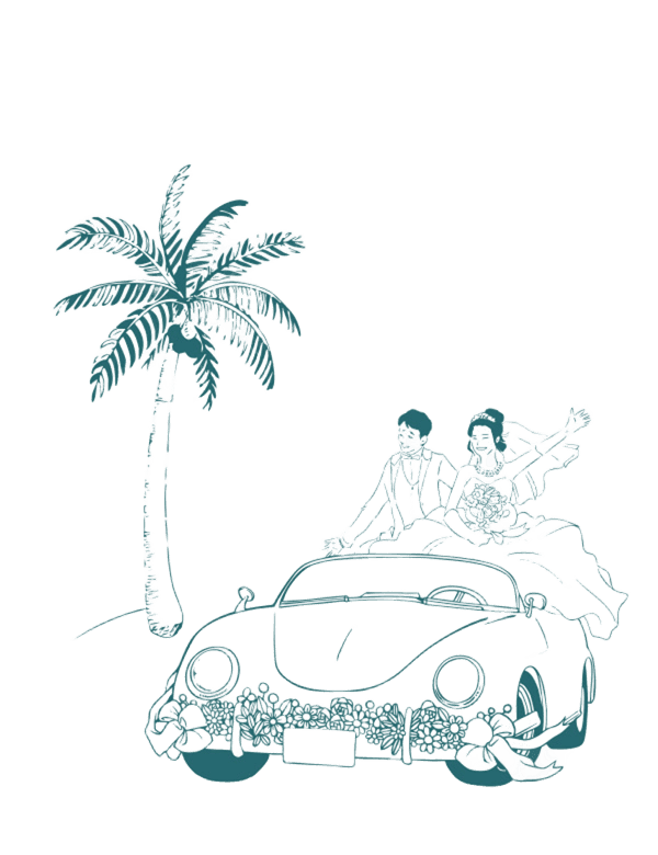 ヤシの木と車のイラスト
