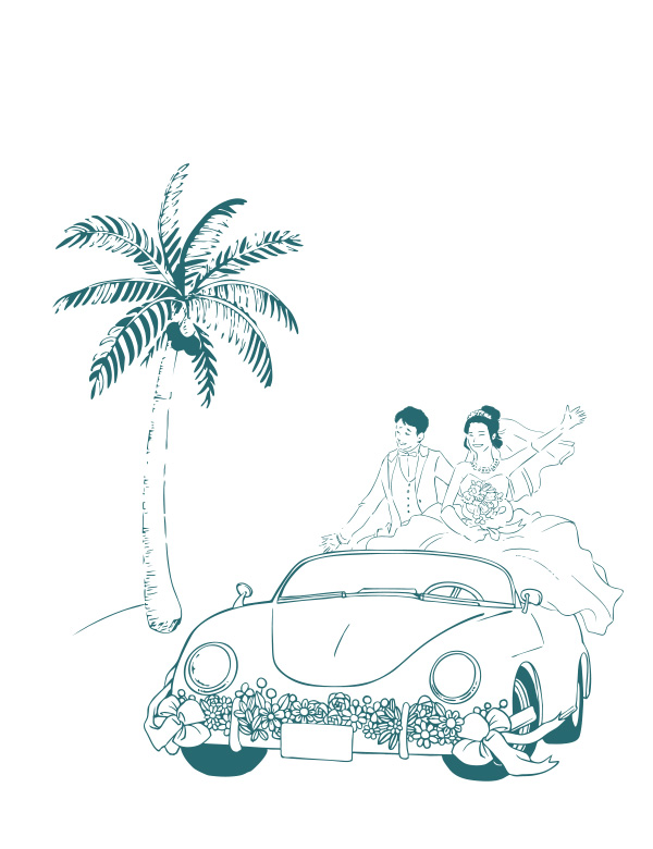 ヤシの木と車のイラスト